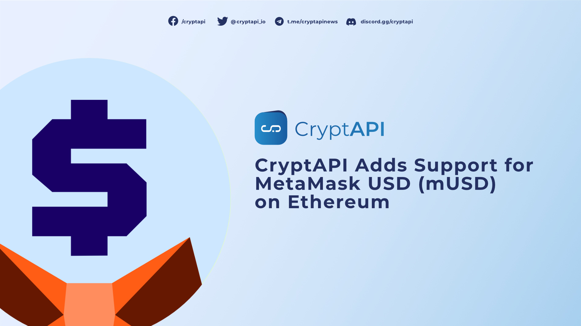 CryptAPI Adds Support for MetaMask USD (mUSD) on Ethereum